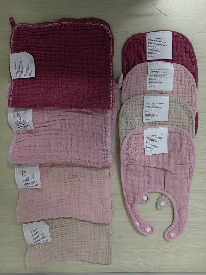 Tallew 8 Pack Muslin Burp Cloths and Baby Bibs for Boy Girl 20" x 10" Cotton Baby Bandana Drool Bibs Muslin Burp Cloths Absorbent Rag for Newborn Toddler Infant Gifts(Dark Rose Color)