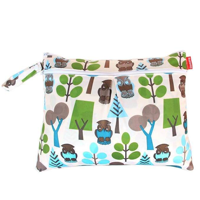 Damero 2pcs Travel Wet and Dry Bag, Reusable Wet Bags Organizer with Two Zippered Pocket for Cloth Diaper, Pumping Parts, Swimsuit and Gym, Green Forest