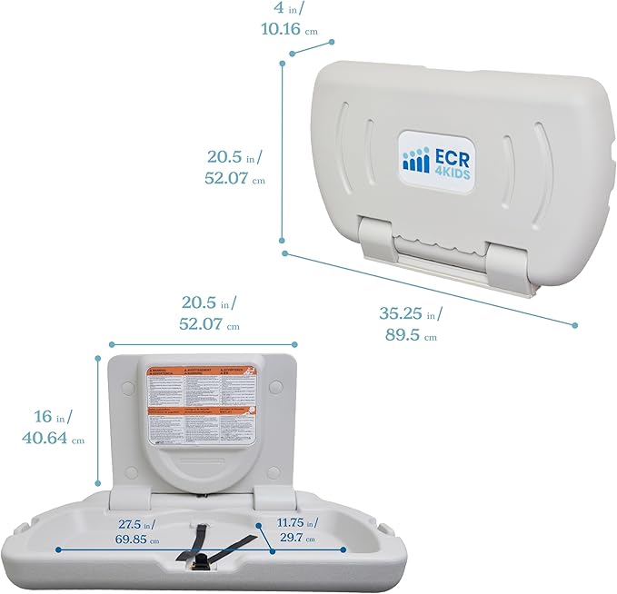 ECR4Kids Horizontal Wall-Mounted Changing Station with Slim Back, Baby Changer, White Granite