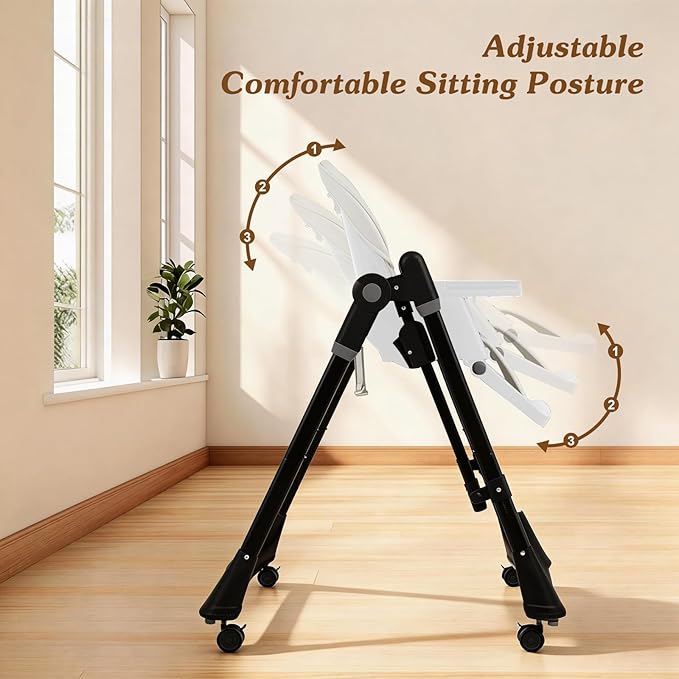 3-in-1 Baby High Chair | Convertible Baby High Chair for Babies and Toddlers | Brake Wheels, Easy Clean, Space Saving | Adjustable, Removable Tray (Black White)