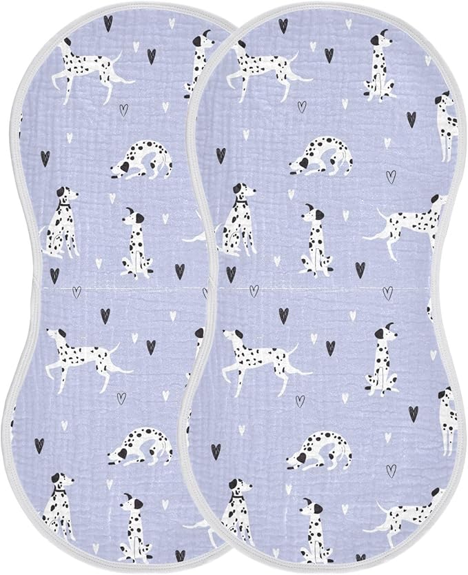 Muslin Burp Cloths for Baby Boys and Girls - 2-Pack Ultra Absorbent Cartoon Dalmatian Dogs Muslin Washcloths, Newborn Towel, Milk Spit Up Rags, Burp Cloth Bib for Unisex, 22 x 11 Inch