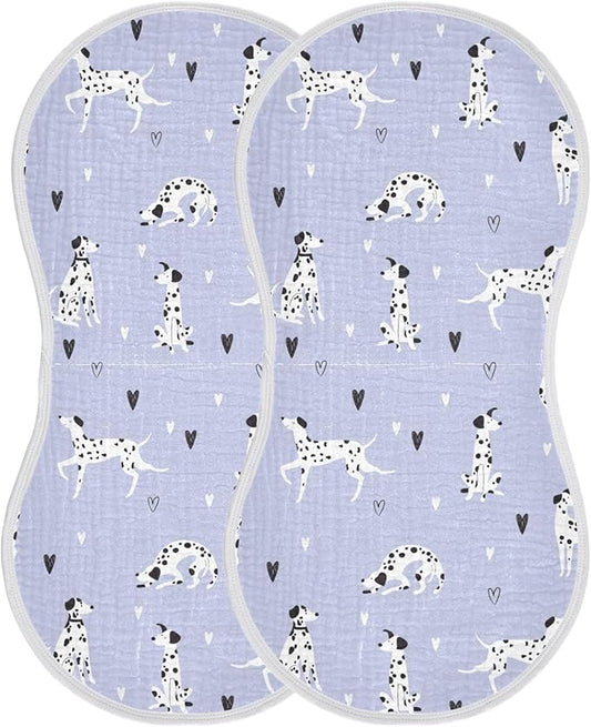 Muslin Burp Cloths for Baby Boys and Girls - 2-Pack Ultra Absorbent Cartoon Dalmatian Dogs Muslin Washcloths, Newborn Towel, Milk Spit Up Rags, Burp Cloth Bib for Unisex, 22 x 11 Inch