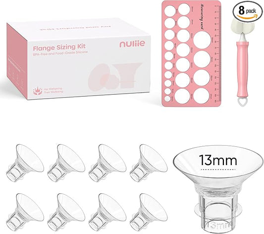 Nuliie 8PCS Silicone Flanges Insert Replacement Kit, Flange Sizing Kit 13mm for 24mm Flange/Shield Breast Pumps, Pumping Essential Kit for Moms