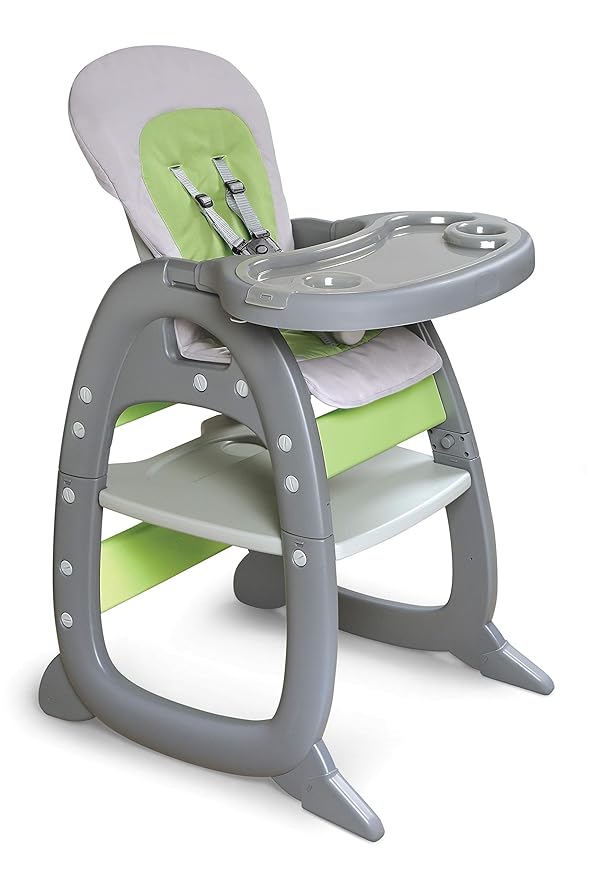 Badger Basket Envee II Convertible Baby High Chair – Infant Feeding Seat, Booster, and Toddler Desk with Tray and Cushion – Cool Gray/Green