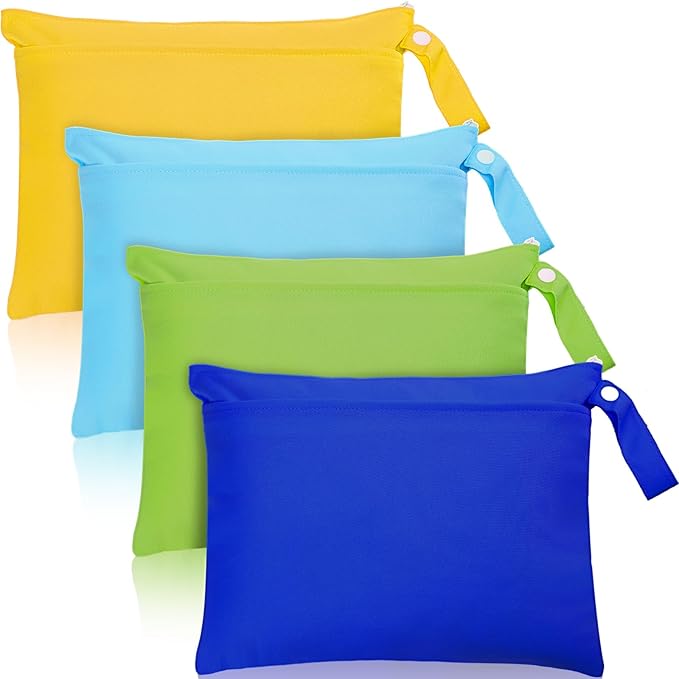 Shappy 4 Pieces Wet Dry Bag for Baby Cloth Diapers Wet Diaper Bag Washable Travel Bags Reusable with 2 Pockets for Pool Yoga Gym Travel Beach Swimwear Clothes(Blue & Green)