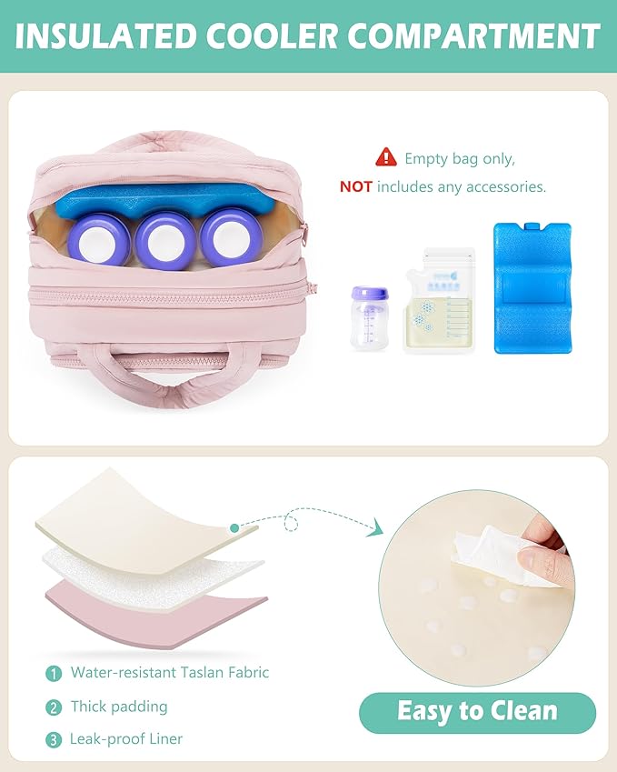 Wearable Breast Pump Bag Compatible with Momcozy and Eufy, Portable Pumping Bag with Cooler Compartment, Breast Pump Carrying Case with Drying Mat for Work, Travel and Family Use, Pink