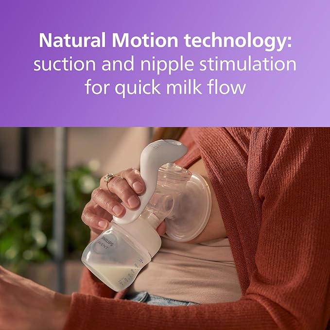 Philips Avent Manual Breast Pump, Easy Pumping with Natural Motion Technology, Silicone Cushion, 4oz Natural Bottle, Sealing Disc, Screw Ring, Transparent, Model SCF430/03