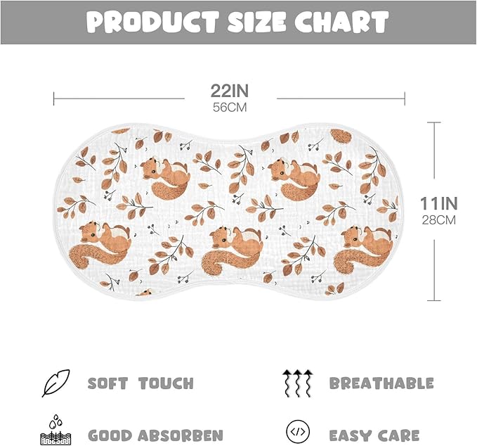 vvfelixl Cute Squirrel with Tail Burp Cloths for Baby Boy Girls Baby Washcloths Burp Rags 1 Pack