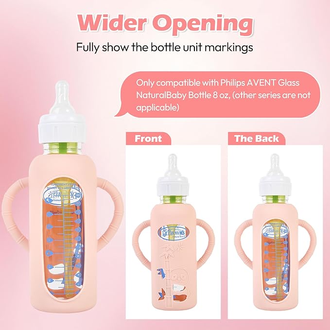 MINMUNJIU 3 Pack Silicone Sleeves for Dr. Brown's Glass Baby Bottles, Anti Breakage Baby Bottle Holder with Handles for Baby Girls, Compatible with Dr. Brown's Glass Baby Bottle, 8 oz/250 mL