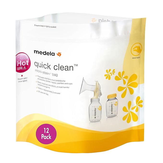 Medela Replacement Tubing for Pump in Style Maxflow Breast Pump and Quick Clean MicroSteam Bags for Bottles and Breast Pump Parts, 12 Pack
