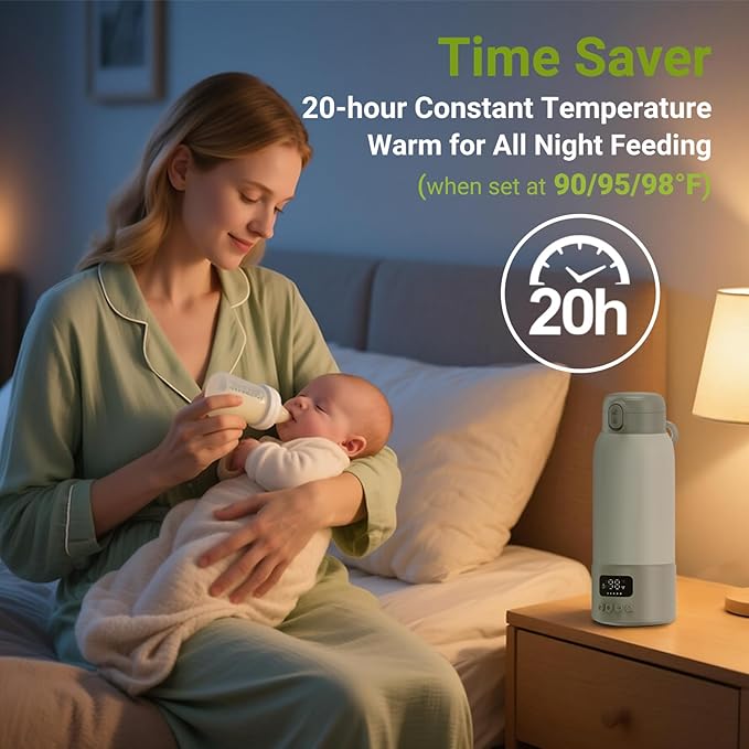 Portable Milk Warmer, 17oz Large Capacity Bottle Warmer for Baby, Fast Heating for Breast Milk & Formula & Water, Long Battery Life Portable Bottle Warmer for Travel with Pasteurization