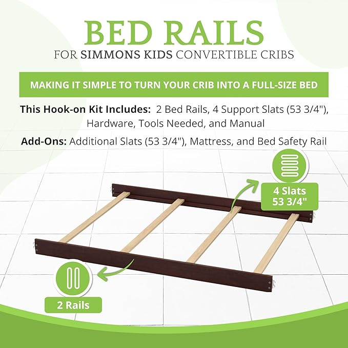 CC KITS Full-Size Conversion Kit Bed Rails Compatible with Simmons Kids Convertible Cribs by Delta Children - Solid Wood Rail - Toddler and Adult Bed Rail for Full-Size (Dark Cherry, Hook-ON KIT)