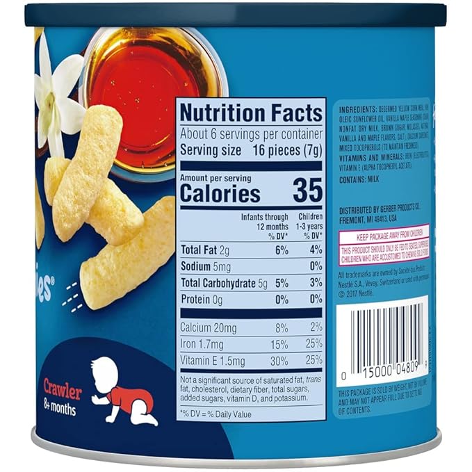 Gerber Snacks for Baby Lil Crunchies Vanilla Maple, 1.48 Oz Can (Pack of 2)