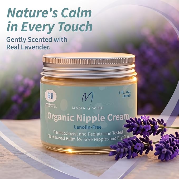 Mama & Wish® Organic Nipple Cream Safe for Breastfeeding - Breastfeeding Nipple Balm | Lanolin-free, Breastfeeding Essentials Safe for Nursing (1oz | 1 Pack Scented)
