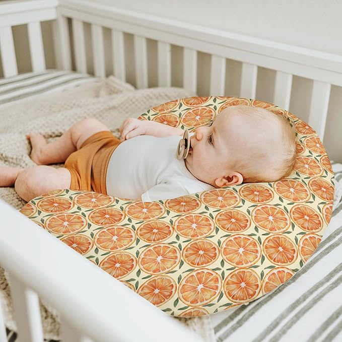 Orange Sweet Baby Nursing Pillow Covers for Boy Girl Watercolor Oranges Nursery Feeding Pillowcase for Breastfeeding Pillows Summer Citrus Fruit Soft Stretchy Removable Covers for Newborn Infant