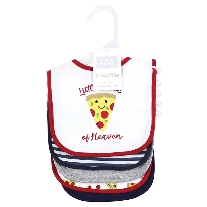 Hudson Baby Infant Boy Cotton Bibs, Pizza Slice Of Heaven, One Size