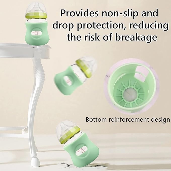4 Pack Silicone Sleeves for Avent Natural Glass Baby Bottles, Anti Breakage Baby Bottle Holder, Compatible with Philips 4 OZ Avent Glass Natural Baby Bottle, BPA Free (Green)