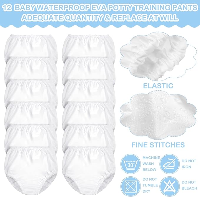 Funtery 12 Packs Waterproof Plastic Pants for Toddlers Reusable Diaper Covers Unisex Baby Potty Training Underwear Covers