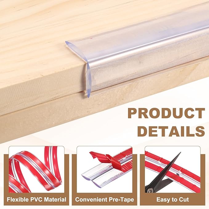 uxcell Edge Protector, 9.8ft (3Meter) x 0.8" (20MM) Clear Furniture Corner Guard PVC Strong Adhesive Proofing Edge Safety Bumpers with 4 Corners Guards for Table Cabinets