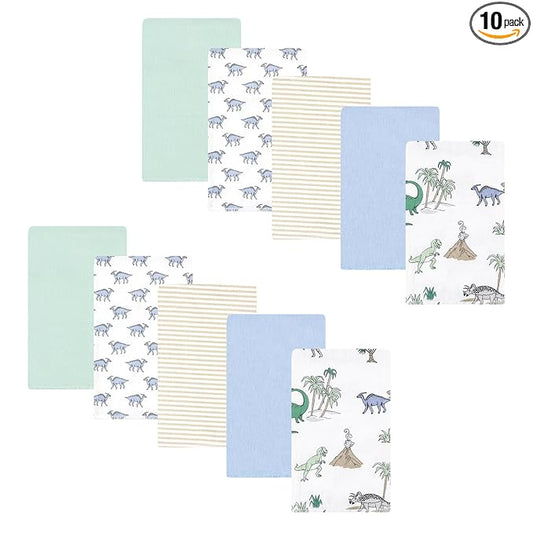 Hudson Baby Unisex Baby Cotton Flannel Burp Cloths 10-Pack, Boy Dino World, One Size