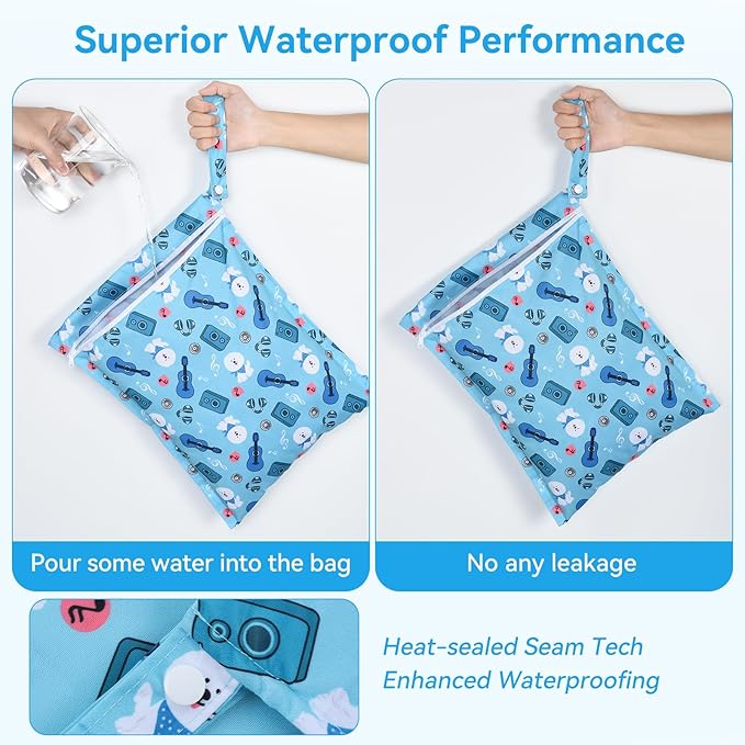 OTraki 3pcs Baby Cloth Diaper Wet Dry Bags with Zippered & Handle Waterproof Reusable Travel Beach Pool Daycare Baby Items Yoga Gym Bag Drying Do Not Exceed 176℉