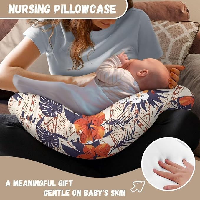 Aztec Tribal Nursing Pillowcase, Hibiscus Flower Nursing Pillow Cover, Ethnic Style Soft Breathable for Moms Baby Nursing Pillow Cover, Machine Washable