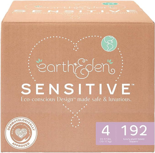 Earth & Eden Sensitive Baby Diapers, Size 4 (192 Count) - Eco-Conscious & Hypoallergenic Diapers - No Harsh Chemicals - Comfortable and Gentle on Skin - Dermatologically Approved