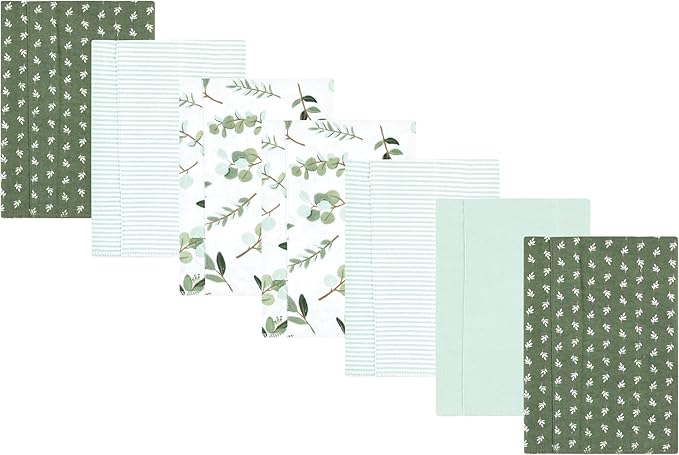 Luvable Friends Hudson Baby Flannel Burp Cloths 7pk, Sage Eucalyptus