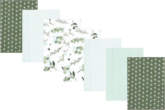 Luvable Friends Hudson Baby Flannel Burp Cloths 7pk, Sage Eucalyptus