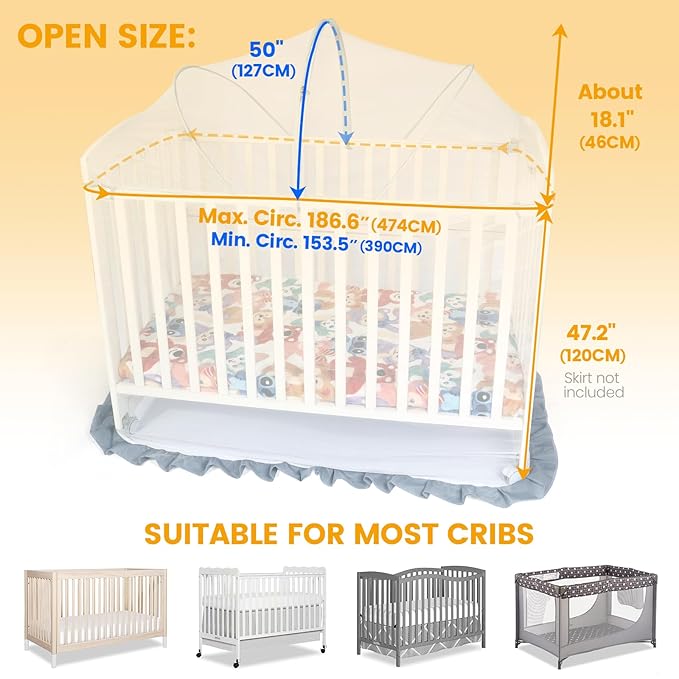 Orzbow Crib Tent to Keep Baby from Climbing Out | Breathable Pop Up Mosquito Net for Crib Net to Keep Baby in, Canopy with Upgrade Strong Rods and Durable Encrypted Mesh, White, Large