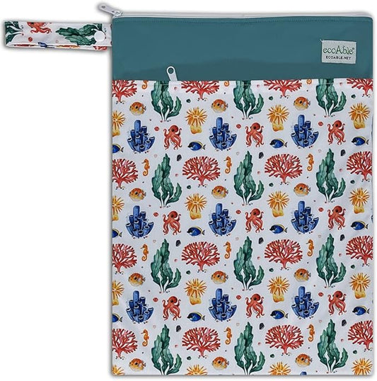 Ecoable Wet Dry Bag: 12x14 Travel Organizer for Diapers, Toiletries, Laundry, Beach, Pool, Stroller, Dirty Gym Clothes, Swimsuits (Ocean)