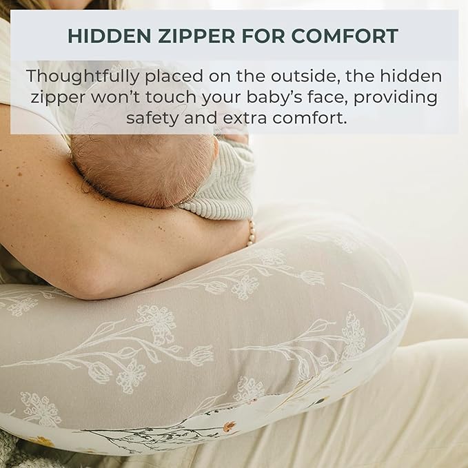 Pobibaby 1-Pack Premium Nursing Pillow Cover - Ultra Soft & Stretchy 96% Cotton, Breastfeeding Pillow Cover for Baby Boys and Girls (Wildflower)