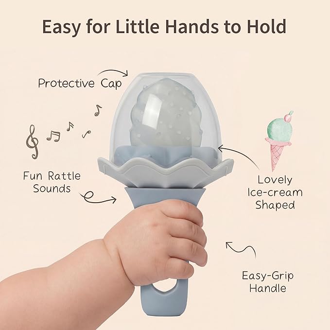 Moonkie Baby Fruit Feeder for Self-Feeding: Controlled Flow Design for Safe First Foods - BPA Free Silicone Food Feeder with Freezer Tray for Cooling Comfort - Baby Shower Gifts 4M+ - 2 Pack