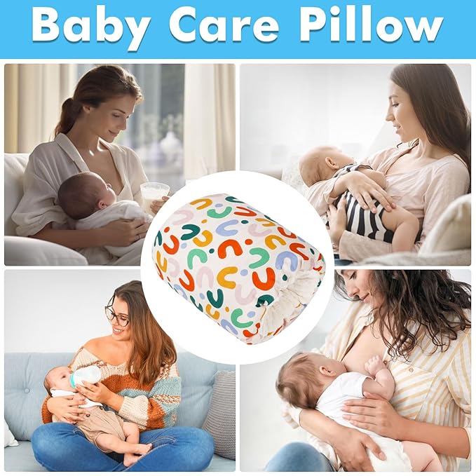 Baby Feeding Arm Pillow,Soft Cotton Bottle Nursing Arm Pillows for Newborn,Breastfeeding Pillows for More Support for Mom and Baby,Portable and Washable,Ergonomic Nursing Essentials(Rainbow)