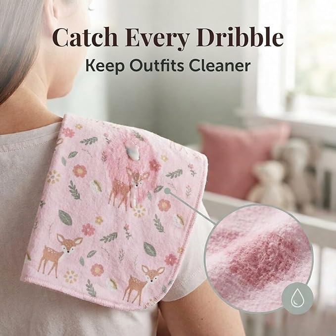 EVERYDAY KIDS 12 Pack Burp Cloths for Baby Girl; Newborn Essential with - Large Absorbent Cotton Flannel Pink Burping Cloths for Babies with Woodlands, Floral and Rainbow Prints and Solids