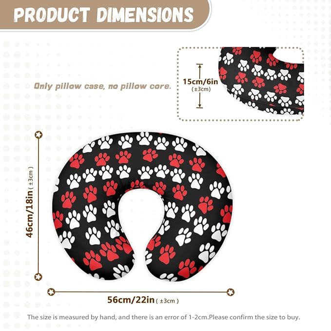 Forchrinse White Red Dog Paw Print Nursing Pillow Cover for Girls Boys Baby Nursing Pillow Slipcover for Puppy’s Lover