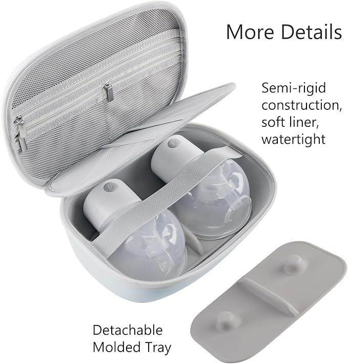 Wearable Breast Pumps Carrying Bag, Hard Shell Case with Removable Tray, Watertight Breast Pump Storage Bag Compatible with Most of Wearable Breast Pumps, Holds 2 Pumps