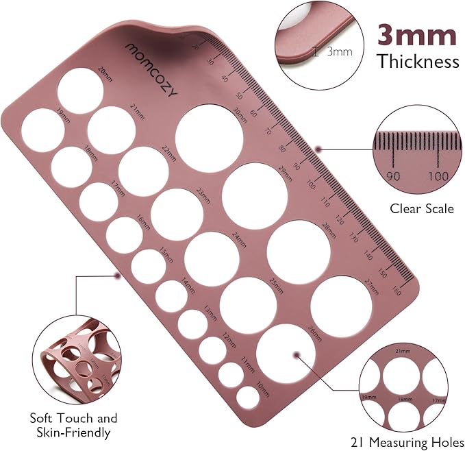 Momcozy Nipple Ruler for Flange Sizing, Soft & Flexible Silicone Measurement Tool for Breast Pump Sizing, Compatible with Momcozy, Medela, Spectra, Lansinoh, Easy to Use for Comfortable Pumping