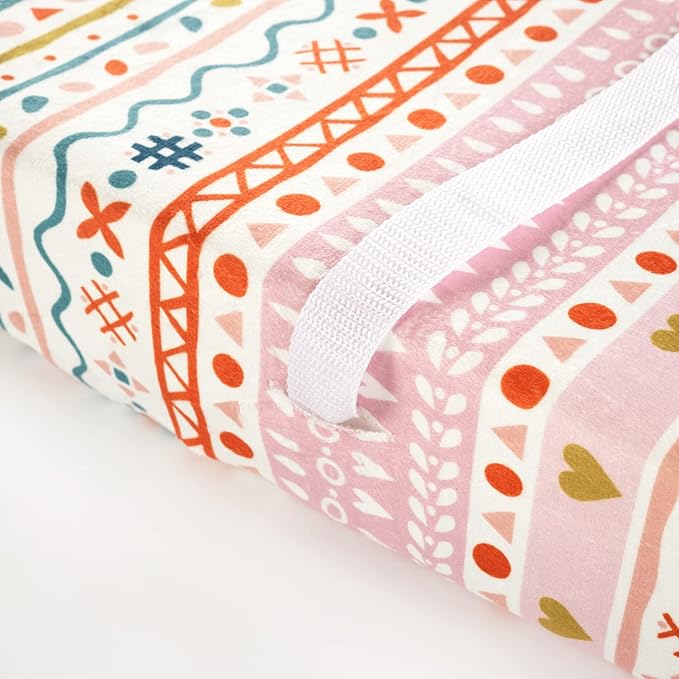 Lush Decor Baby Boho Metallic Hearts Soft & Plush Changing Pad Cover, 32" x 16" x 5", Pink & Orange