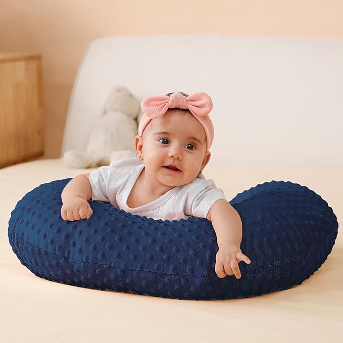 Nursing Pillow Cover Breastfeeding Pillow Cases Minky Dot Slipcover (Estate Blue)