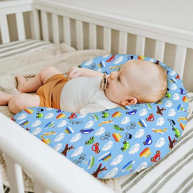 Planes Automobiles Transport Baby Nursing Pillow Covers for Boy Girl Airplanes Boats Bike Car Clouds Blue Nursing Slipcovers for Breastfeeding Pillows Travel Soft Stretchy Cover for Newborn Infant