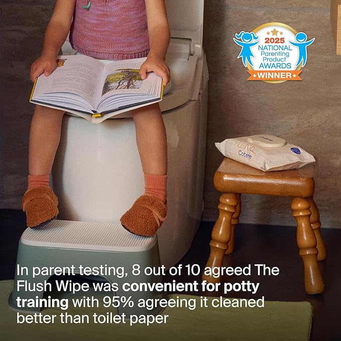 Coterie Flushable Wipes for Toddlers, Designed for Potty Training, Safe for Sensitive Skin, Hypoallergenic, 99% Water, Plant-Based, Fragrance Free, Sewer & Septic Safe, 4 Pack (224 Wipes)