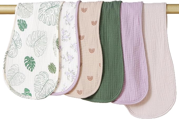 Baby Unisex Muslin Burp Cloths 6-Pack, Ultra Absorbent and Soft, 100% Cotton, Safe & Gentle Baby Burp Cloths for Boys & Girls - Multi