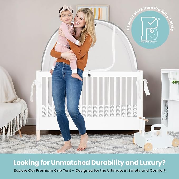 Crib Tent to Keep Baby from Climbing Out – Breathable Pop-Up Crib Net to Keep Baby in, Anti-Climb Safety Cover with Auto-Lock Zipper, Easy Install Fits Standard Cribs