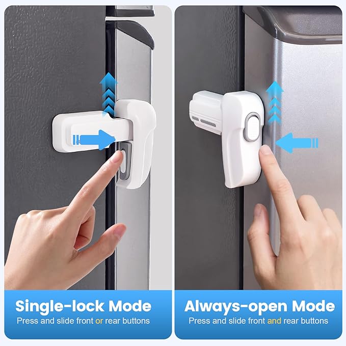 2 Pack Dual Mode Fridge Locks, Upgraded Child Proof Refrigerator Lock with Sticky Adhensive Pads, Durable ABS Freezer Door Latch to Keep Door Closed, No Tools Need or Drill (White)