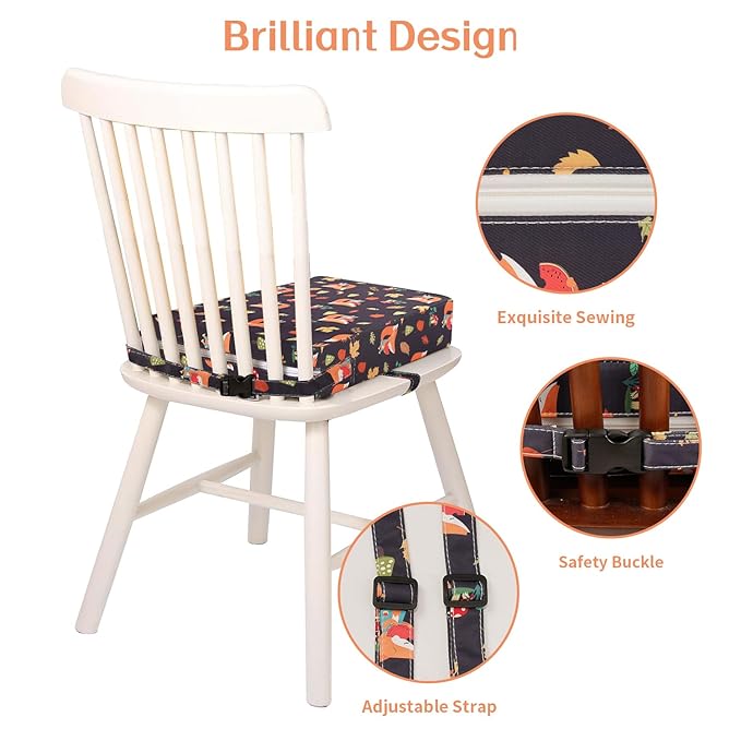 Toddler Booster Seat for Dining Table, Stronger Support Double Safe Straps Booster Seat Dining Toddler, Portable Travel Increasing Cushion (Black Fox)