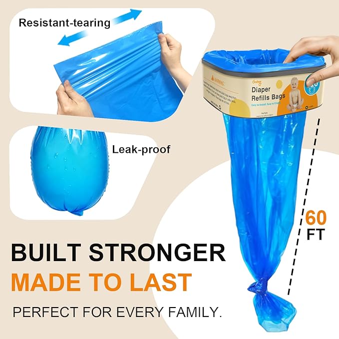 Jumbo Square Diaper Bags Refill Compatible with Diaper Genie Classic/Compact/Select Pails, Holds up to 810 Newborn-Sized Diapers, Odor Control & Durable Disposal Refill, Plant Scented, Pack of 4