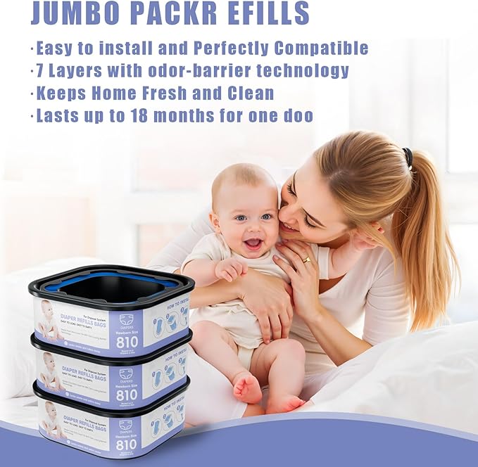 Square Refills Disposal Bags Refill Compatible With For Diaper Gen.ie Compact, Select (Not Fit Classic Version Pails), Hold Up to 810 Newborn-Sized Diapers Per Refill (3 Pack)
