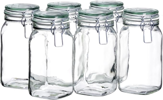 MÄSER, Gothika Series, 6 x 1.45 litres Medium Storage Glasses with Swing Top, Edged Gherkin Clip Top Glass Jars