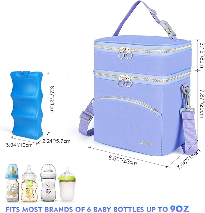 Breastmilk Cooler Bag with Ice Pack, Insulated Baby Bottle Tote Bags Fits 6 Bottles Up to 9 Ounce, Double Layer Breastmilk Travel Carrying Case for Nursing & Working Mom